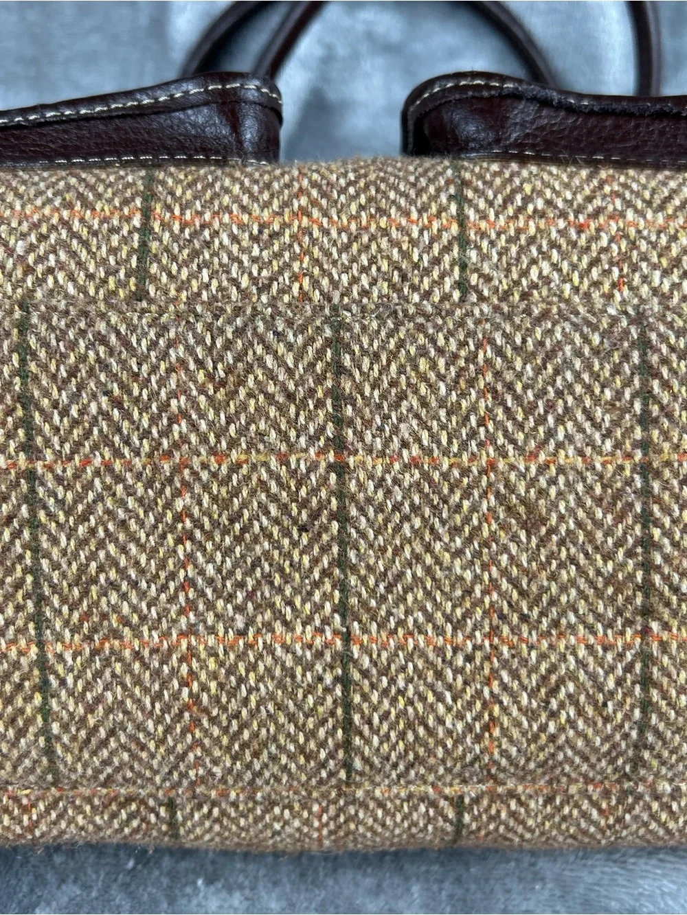 Vintage ETIENNE AIGNER Plaid Wool Tweed Leather & Suede Tote Satchel Bag Handbag